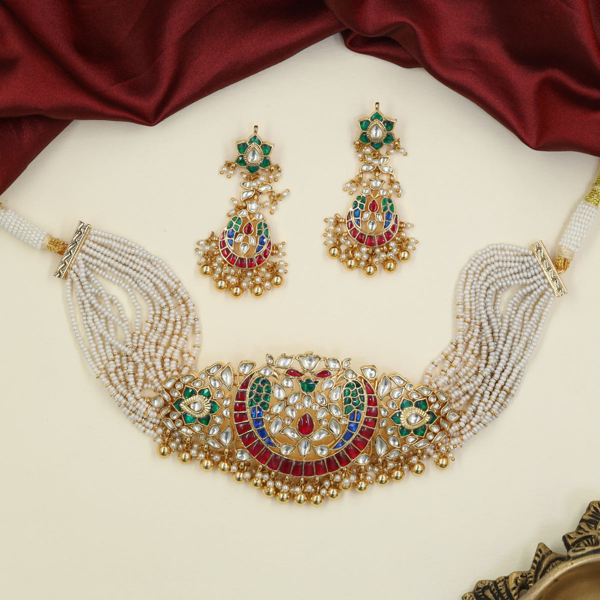 Jadau Choker with twin parrot detailing and grand floral centre