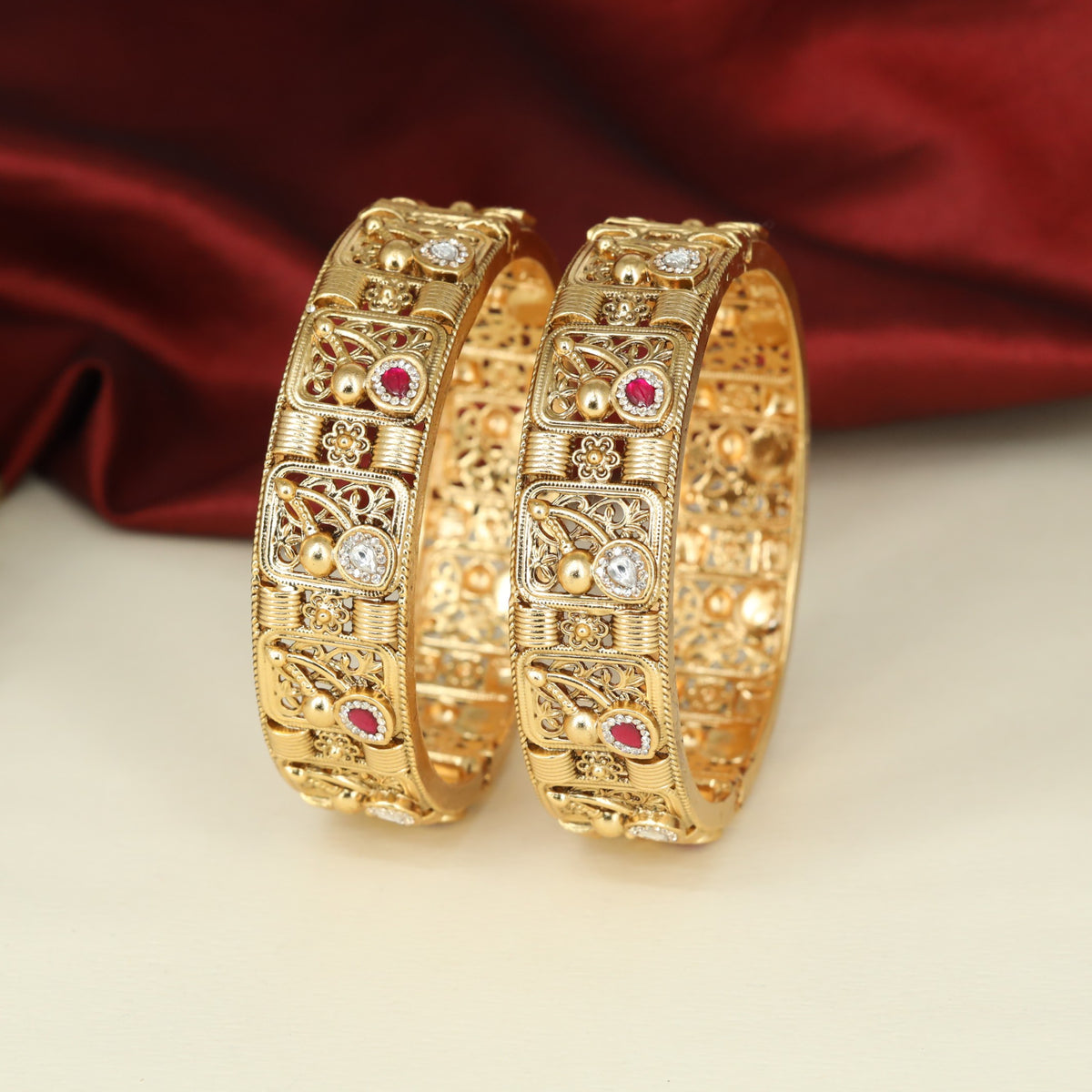 Antique Bangless with Sculpted Floral Centres and Framed Filigree Sections