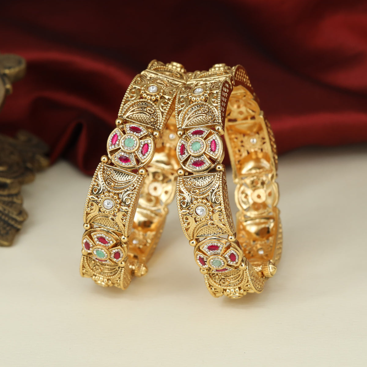 Classic Antique Bangless with Repeating Circular Accents and Paisley Ornamentation