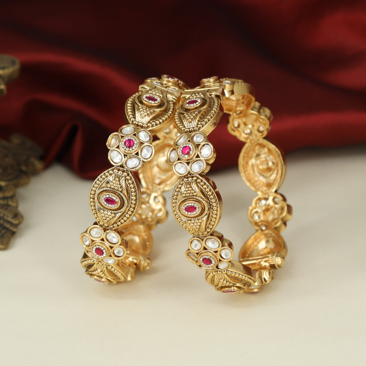 Antique Bangless with Floral Panel Detailing and Refined Paisley Ornamentation
