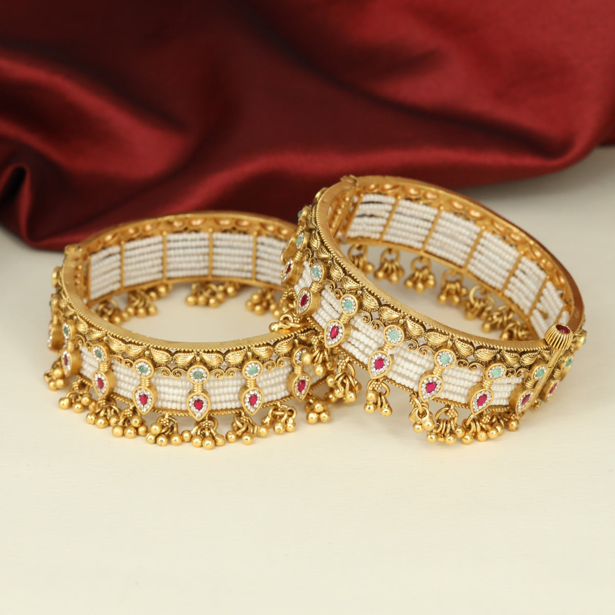 Antique Bangless with Circular Accents and Delicate Foliage Work