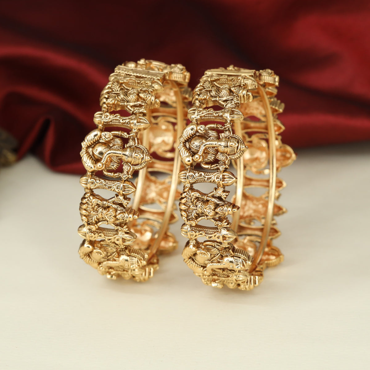 Temple Inspired Antique Bangless with Ganesha and Lakshmi Detailing