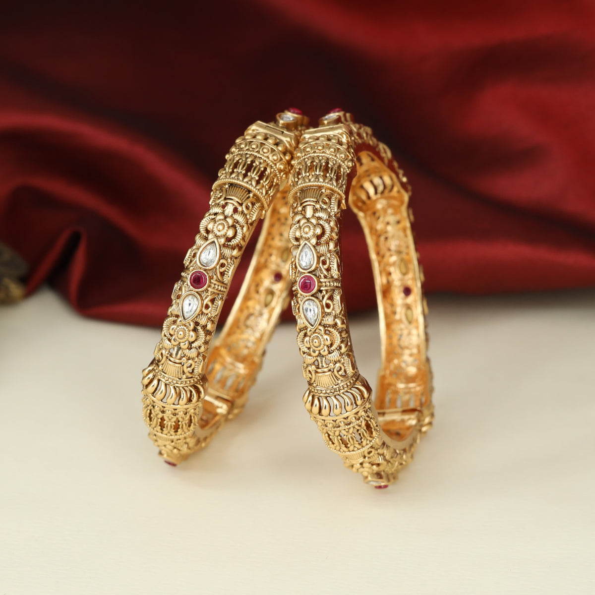 Traditional Antique Bangless with Teardrop Accents and Decorative Fanwork
