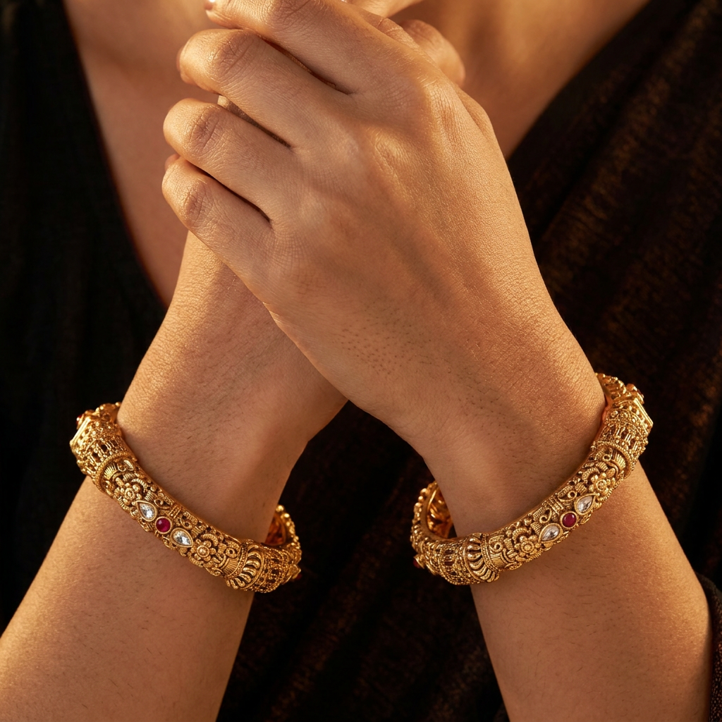 Teardrop Rosette Antique Bangles with Fanwork