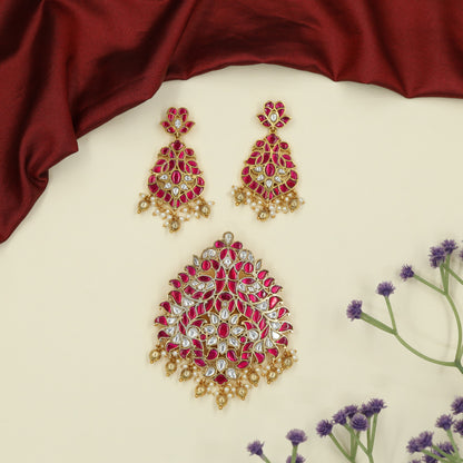 Grand Jadau Pendant Sets with Peacock Work and Elaborate Floral Ornamentation