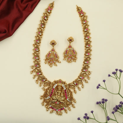 Lakshmi Jadau Long Haara with Repeating Floral Panels and Fine Hanging Details