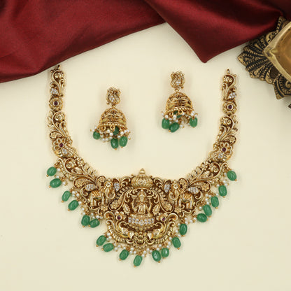 Antique Necklace with Lakshmi Centre and Sculpted Elephant Details