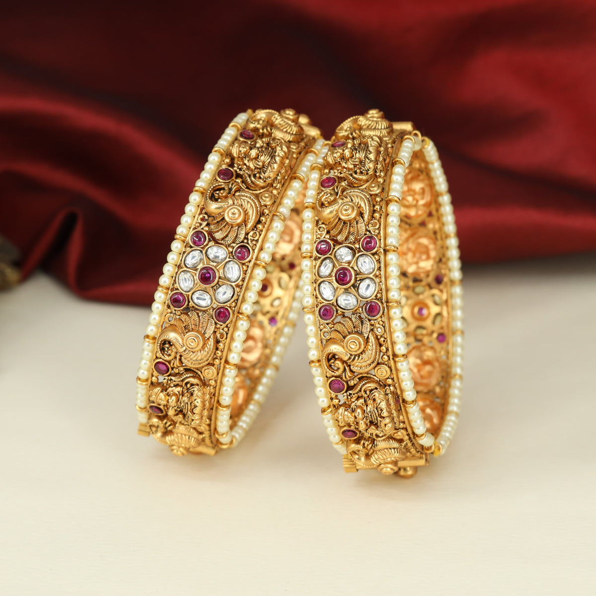 Antique Bangless with Ornamental Deity Panels and Floral Detailing