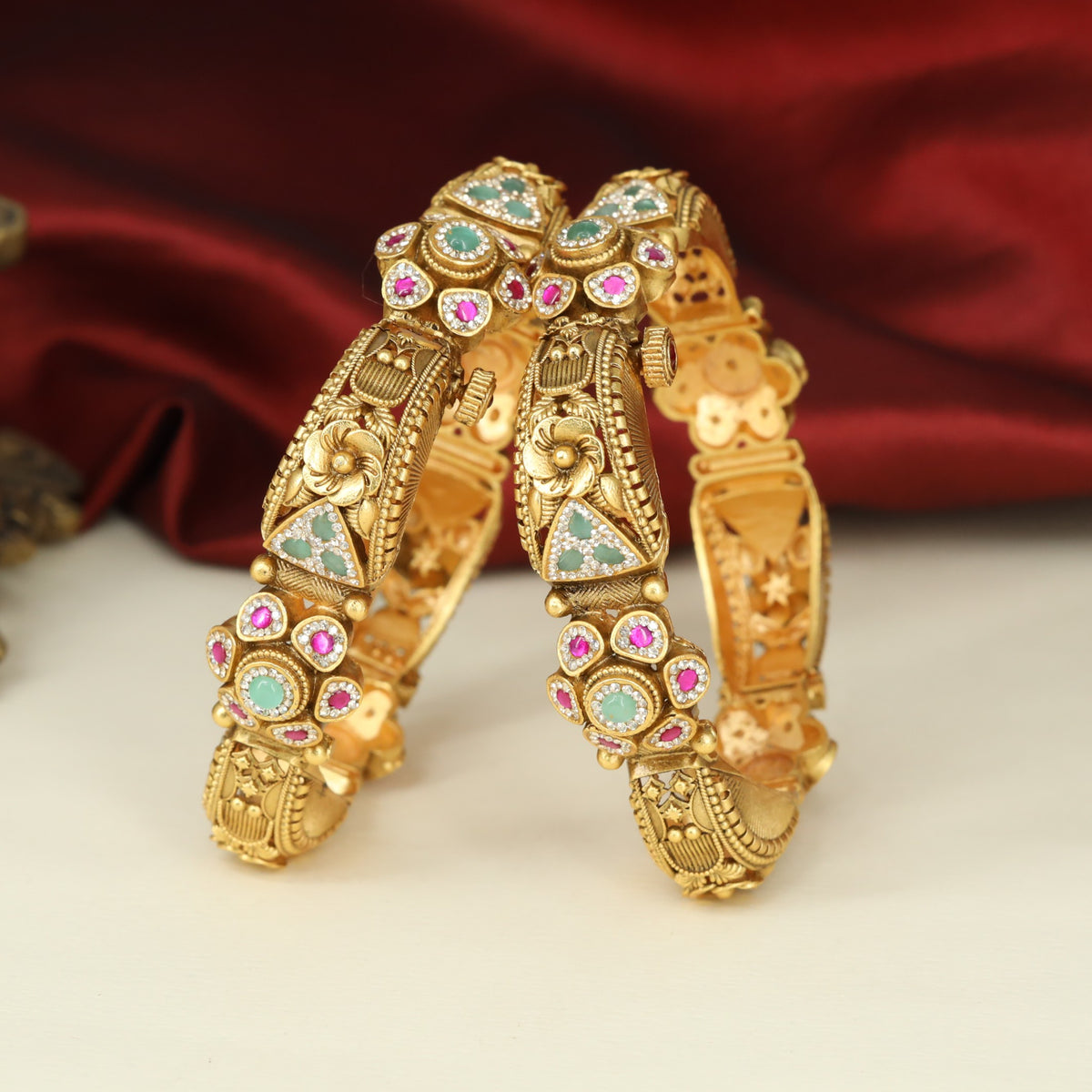 Bespoke Antique Bangless with Rich Floral Work, Paisley Detailing and Ornamental Accents