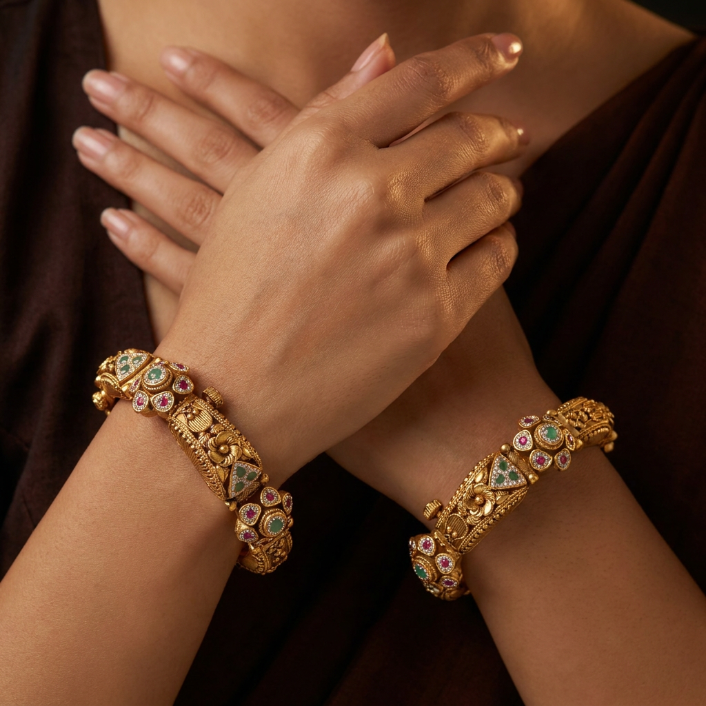 Paisley Medallion Antique Bangles with Teardrop Accents