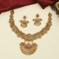 Classic Antique Necklace with Sculpted Lakshmi Detailing and Symmetrical Floral Panels