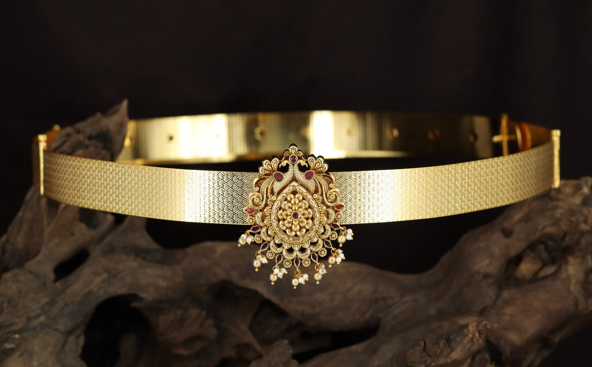 Antique Dabu featuring Symmetrical Peacock Forms and an Ornamental Centrepiece