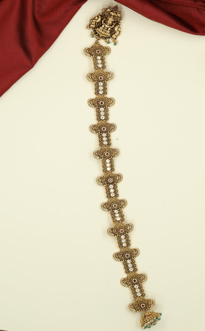 Lakshmi Antique Long Jade with Repeated Floral Medallions and Fine Bead Detailing