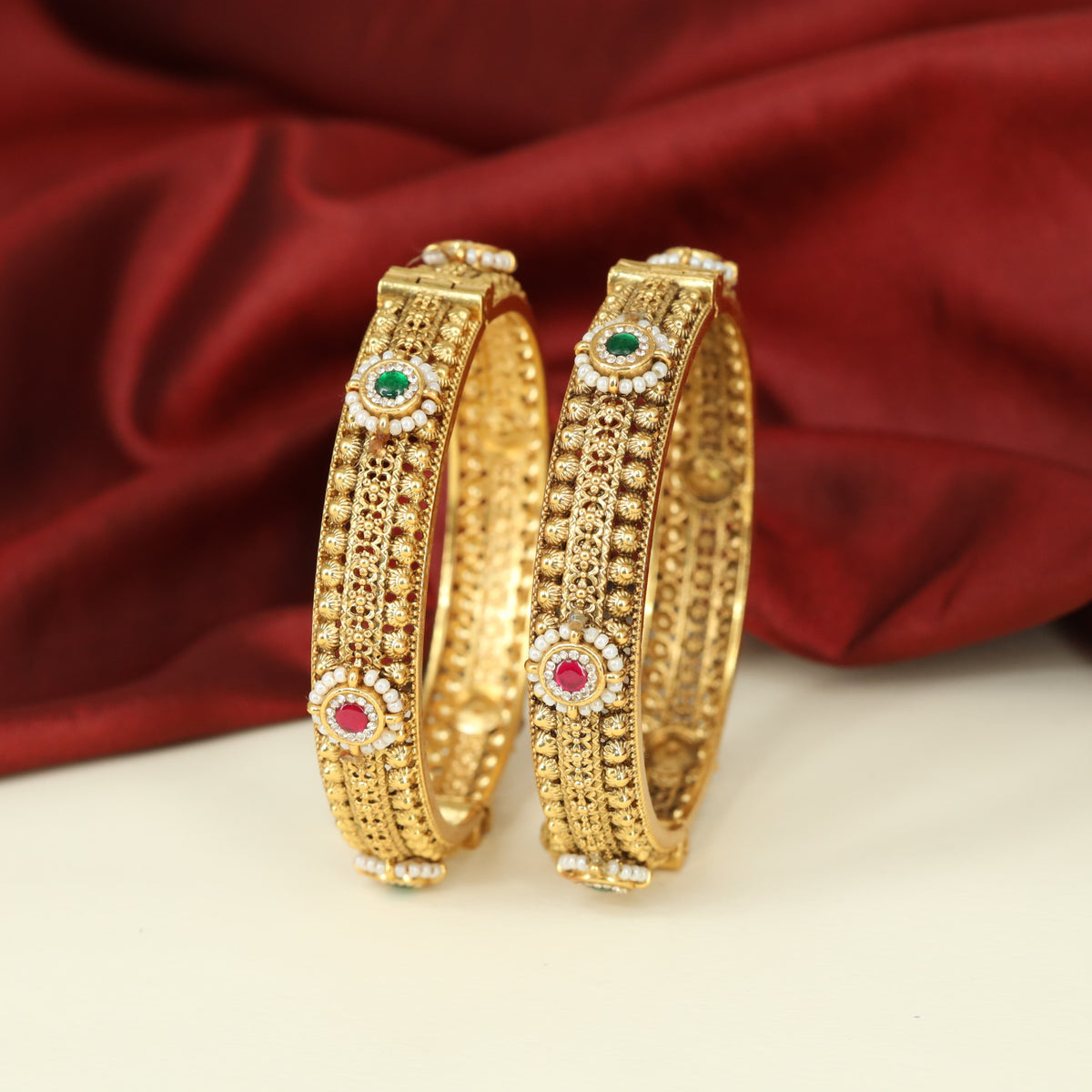 Antique Bangles with Floral Filigree and Circular Accent Settings