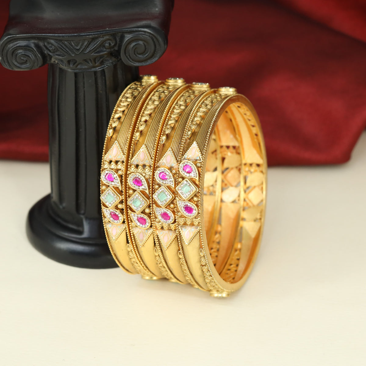 Regal Antique Bangless with Ornamental Oval and Square Detailing