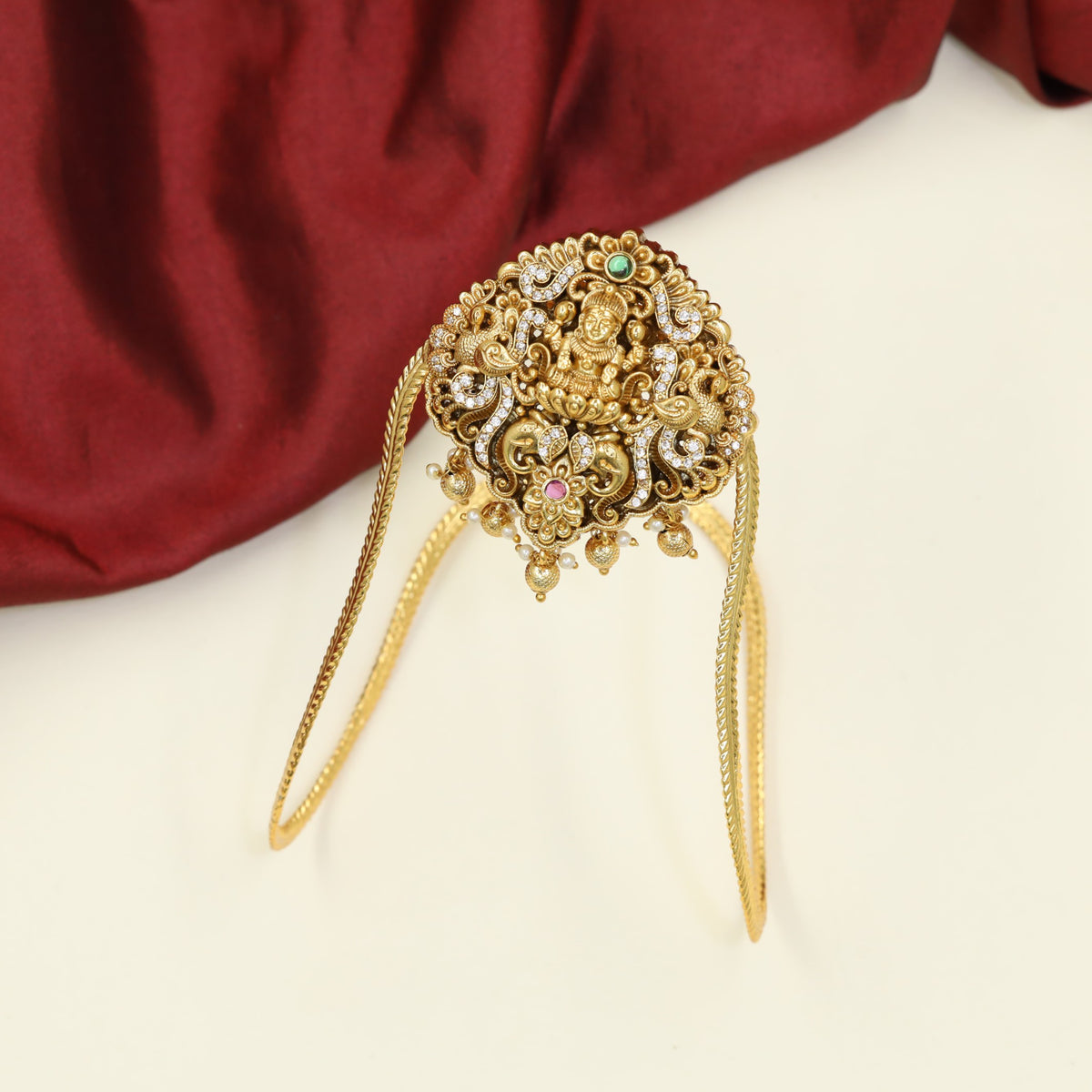 Antique Vanki with Lakshmi Centrepiece and Sculpted Elephant Details