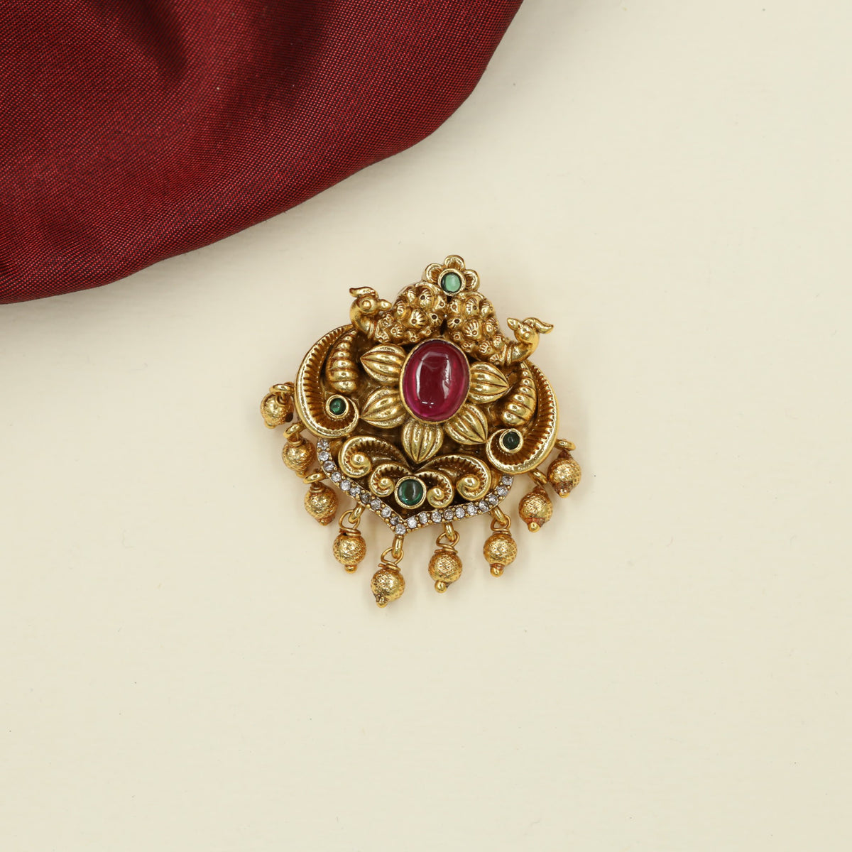 Classic Antique Jade BIlle featuring Twin Peacocks and Central Floral Ornamentation