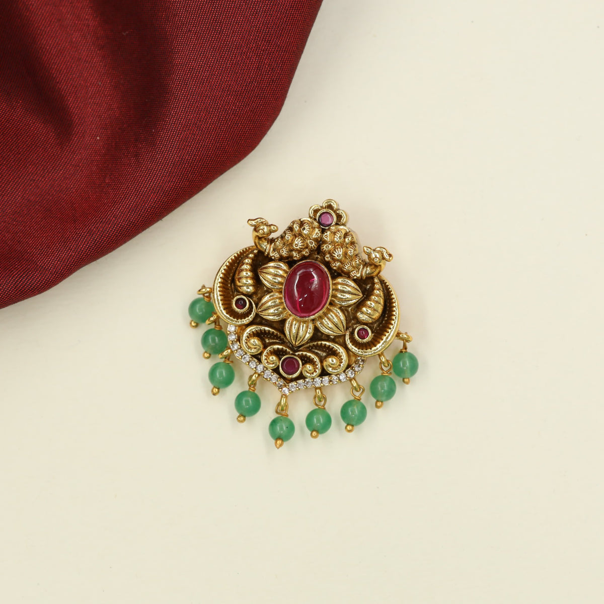 Classic Antique Jade BIlle featuring Twin Peacocks and Central Floral Ornamentation
