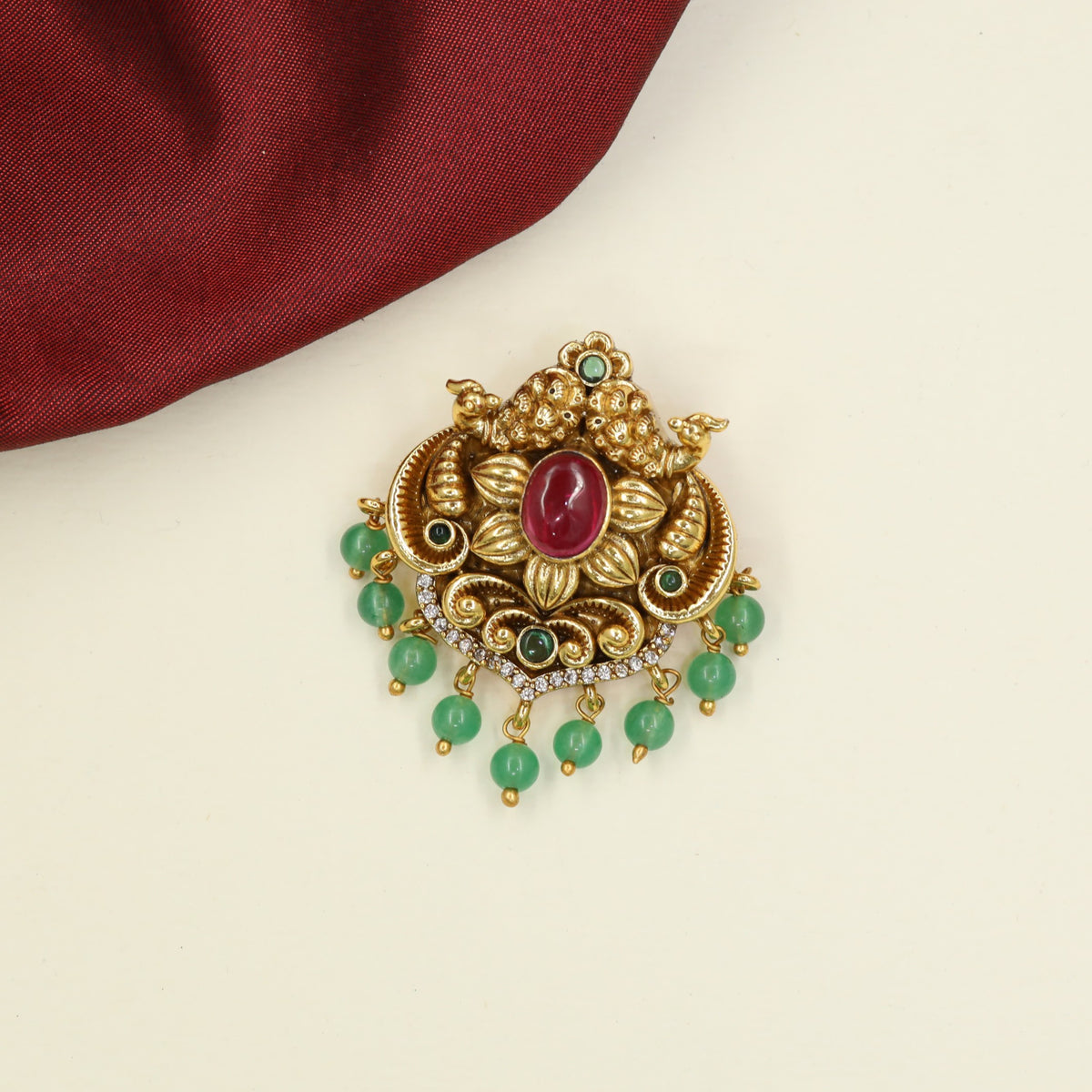 Classic Antique Jade BIlle featuring Twin Peacocks and Central Floral Ornamentation