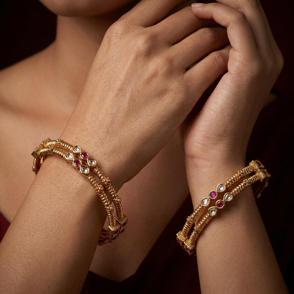 Twisted Rope Antique Bangles with Teardrop Accents