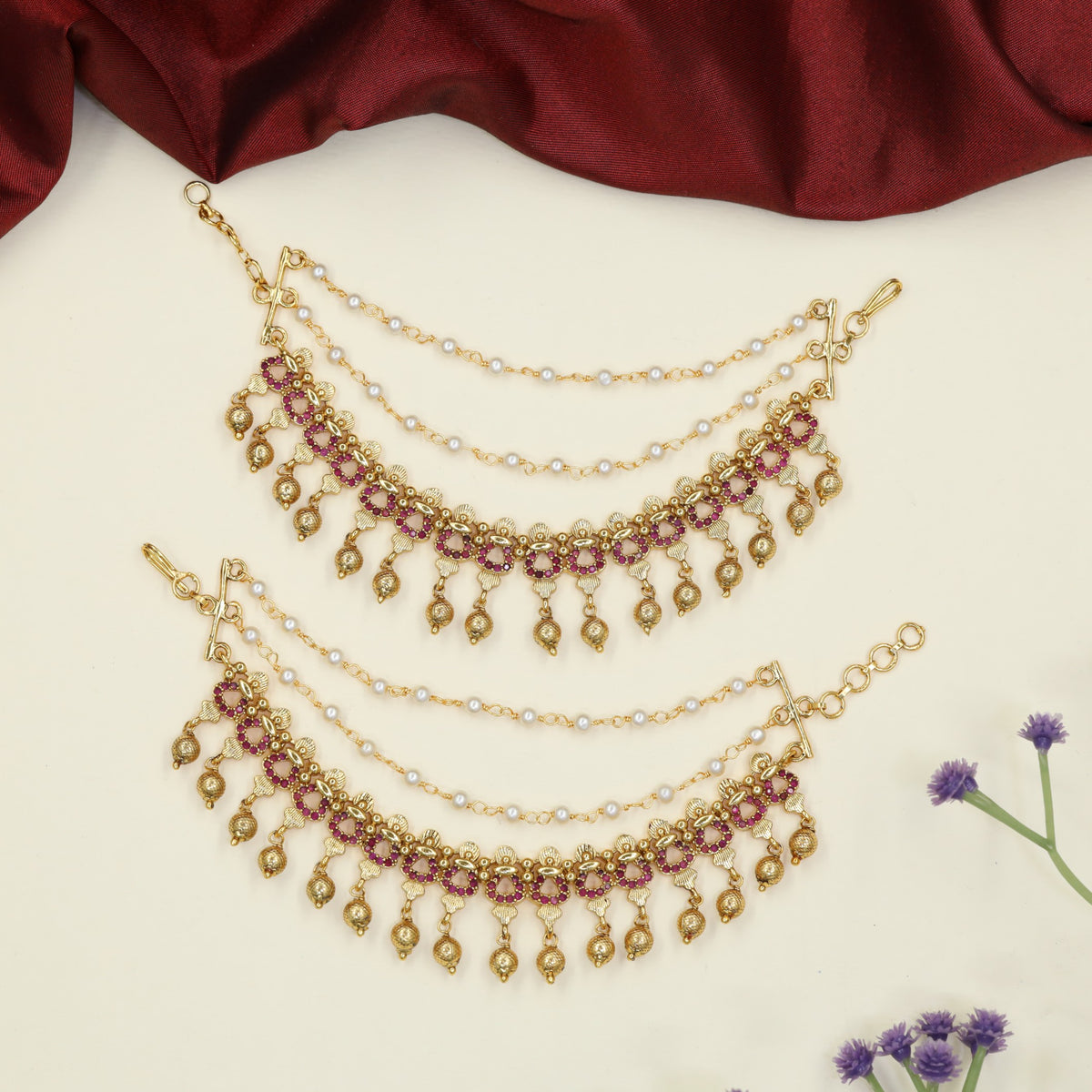 Traditional Antique Mati featuring Repeated Floral Sections and Decorative Drops