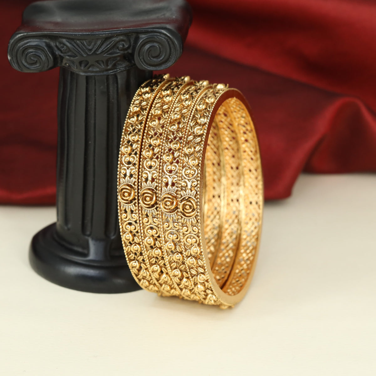 Traditional Antique Bangless with Intricate Scroll and Rosette Work