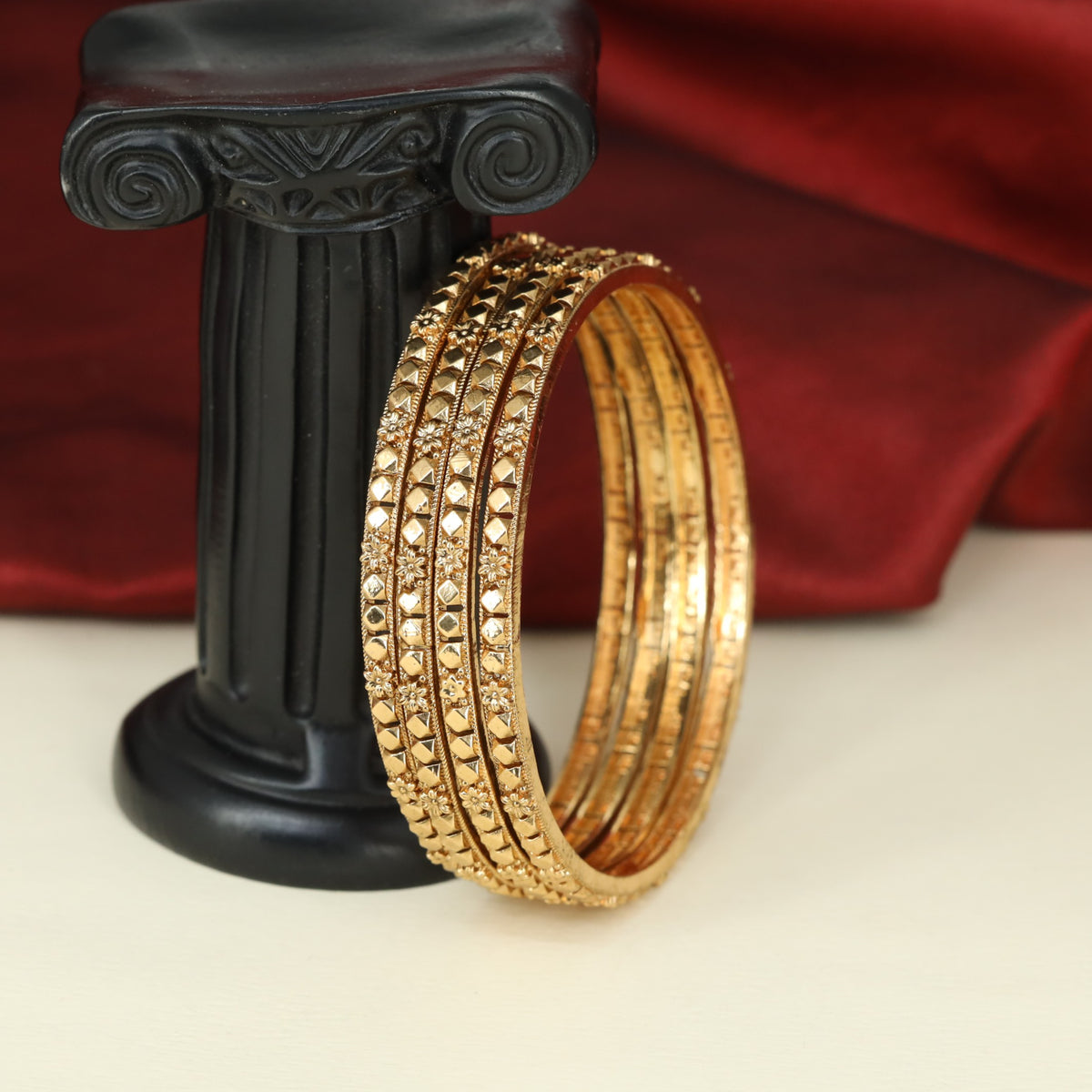 Elegant Antique Bangless with Floral Border Work