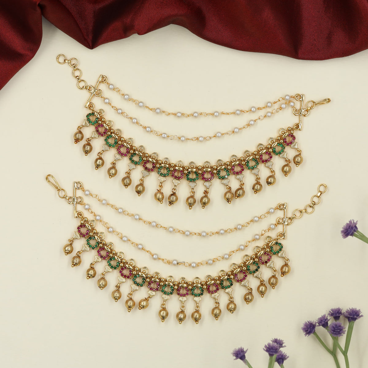 Traditional Antique Mati featuring Repeated Floral Sections and Decorative Drops