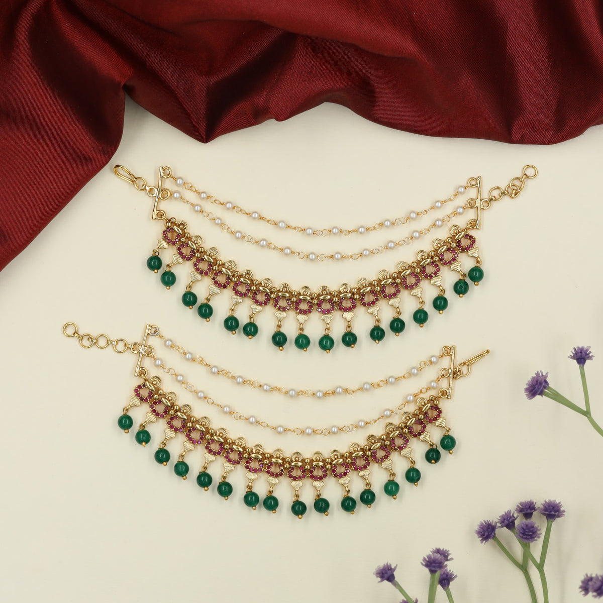 Traditional Antique Mati featuring Repeated Floral Sections and Decorative Drops