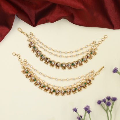 Antique Mati with Triple Bead Strands and Floral Linkwork