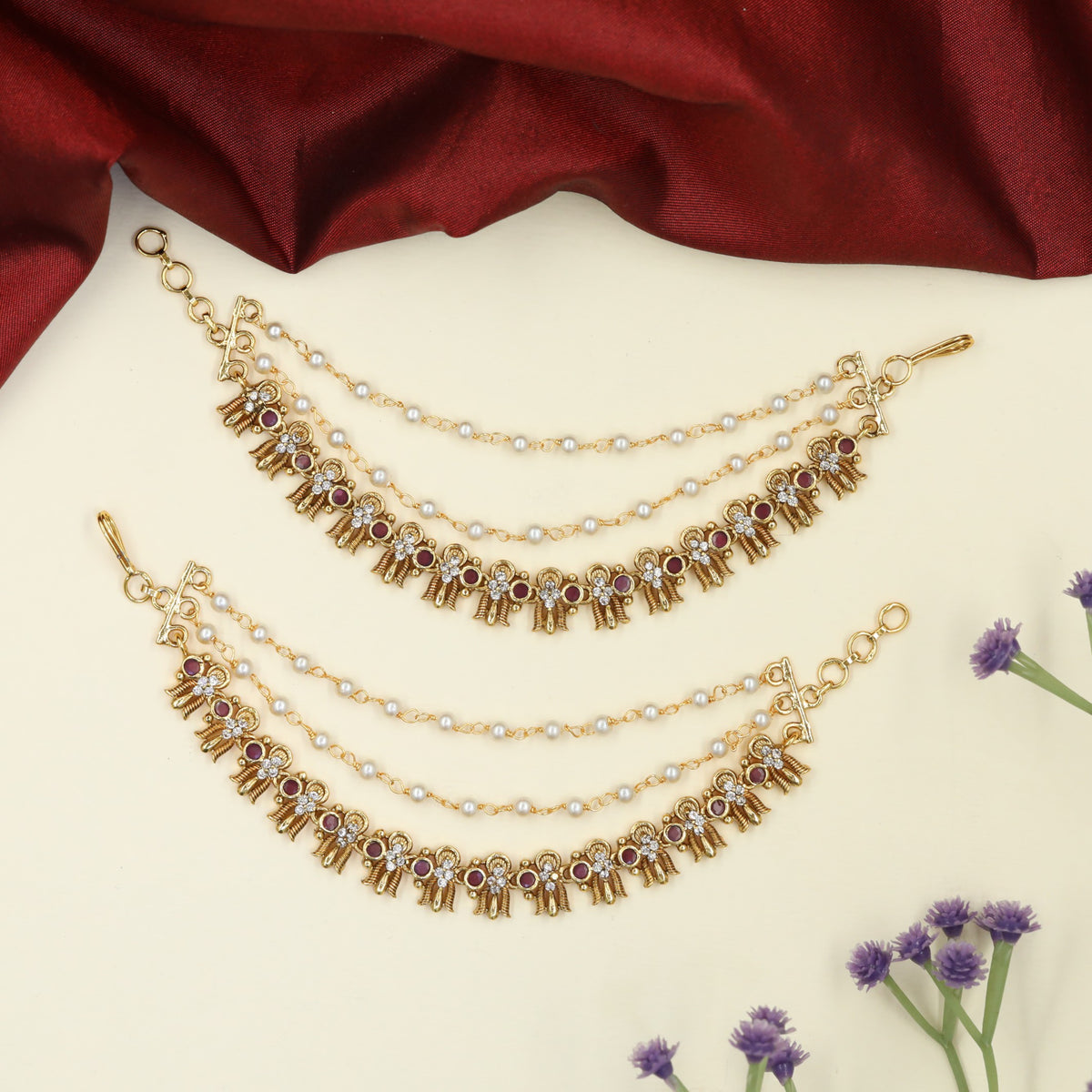 Antique Mati with Triple Bead Strands and Floral Linkwork