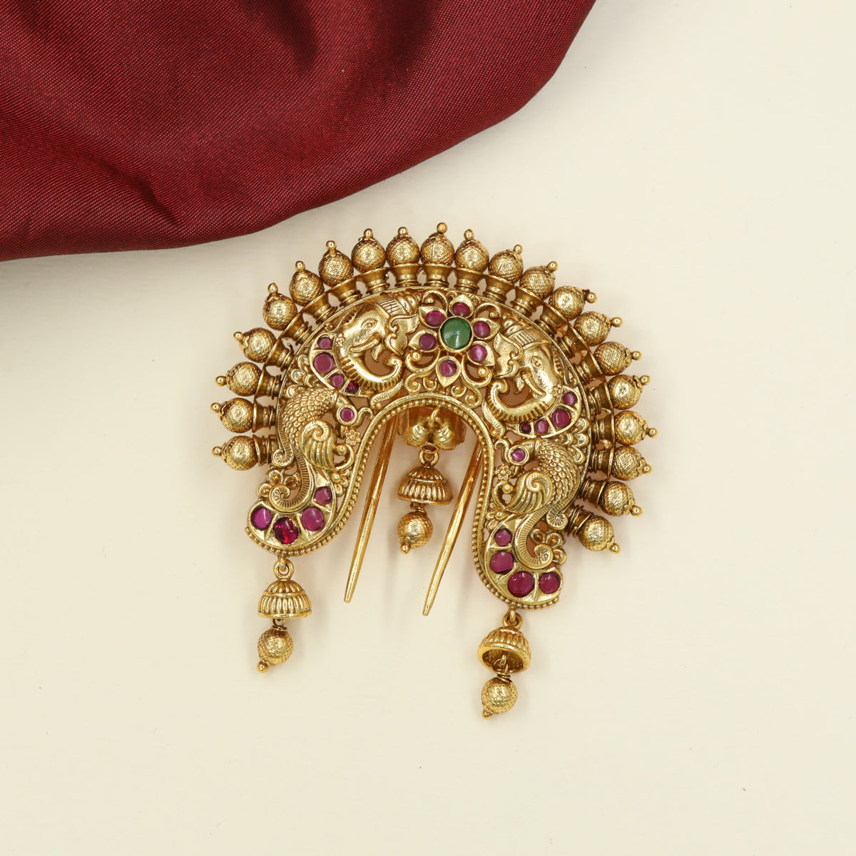 Elephant Peacock Antique Jade Bille with Scrollwork
