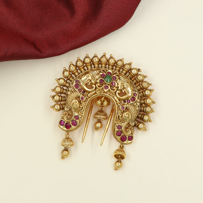 Antique Jade BIlle with Elaborate Peacock Ornamentation and Twin Elephants