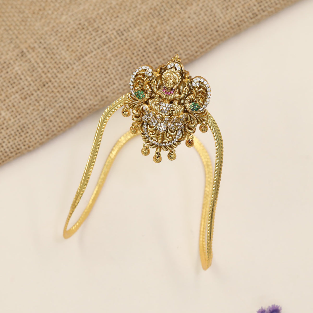 Classic Antique Vanki featuring Rich Central Ornamentation and Delicate Drop Accents