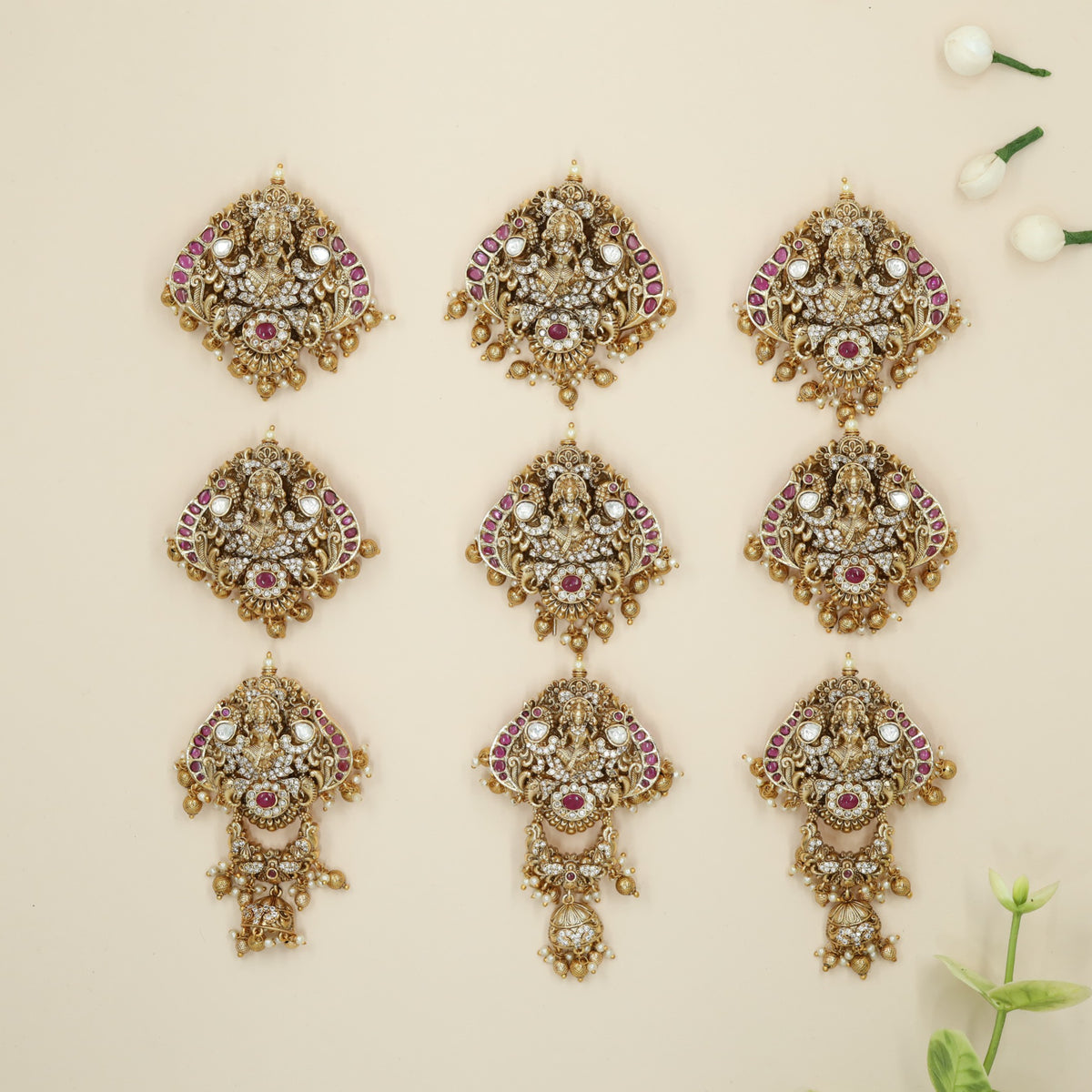 Traditional Antique Jade BIlle featuring Lakshmi Relief and Detailed Hanging Elements