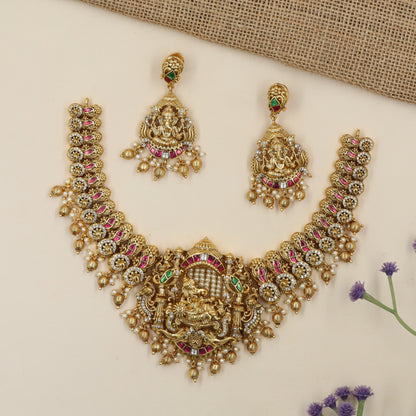 Grand Antique Necklace featuring Sculpted Ganesha Work and Decorative Drop Details