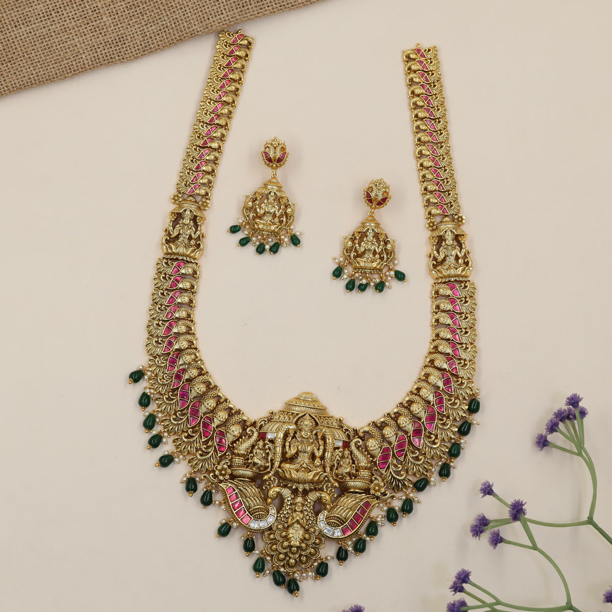 Antique Long Haara featuring Lakshmi and Ganda Berunda Detailing