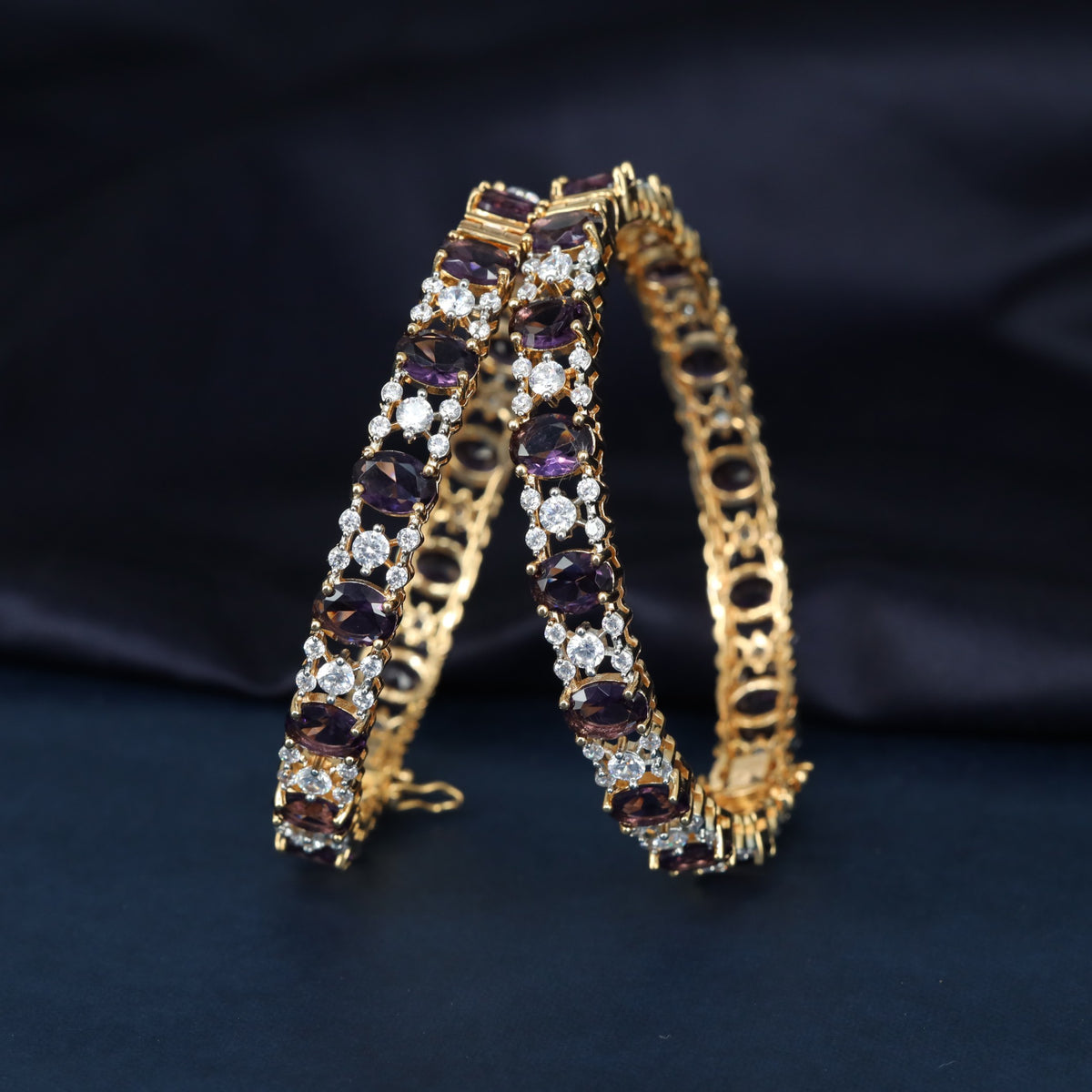 Gj Bangles showcasing Alternating Oval Settings with Intricate Openwork