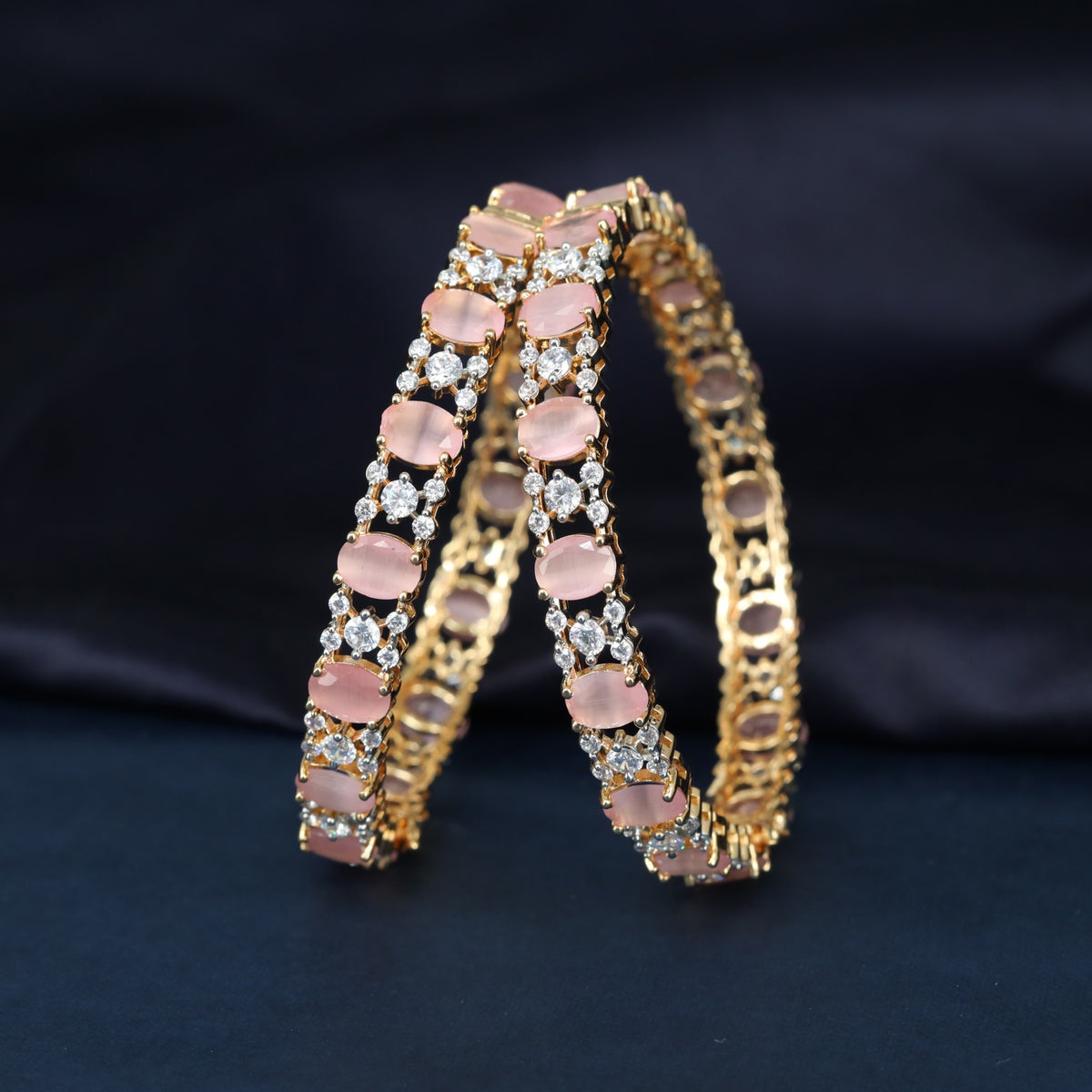 Gj Bangles showcasing Alternating Oval Settings with Intricate Openwork
