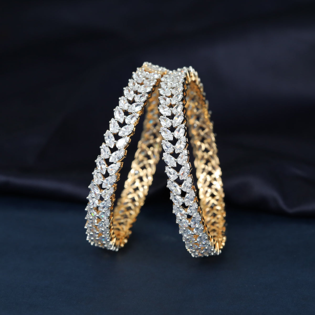 Sparkling Gj Bangles with Continuous Clustered Stone Detailing