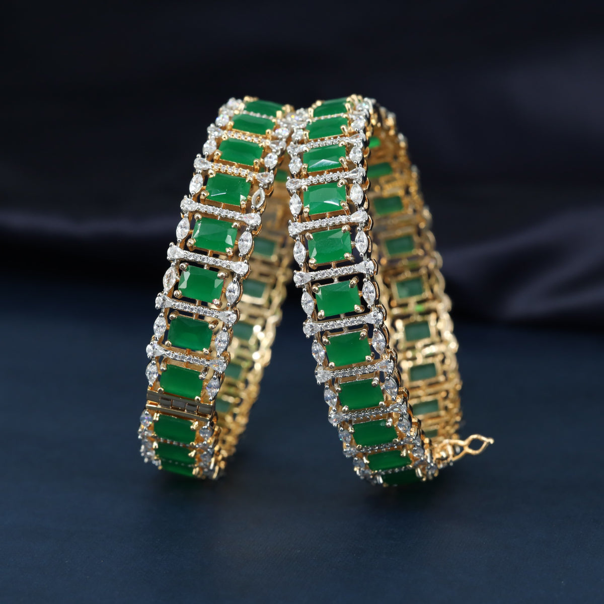 Structured Rectangular GJ Bangles with Openwork Links
