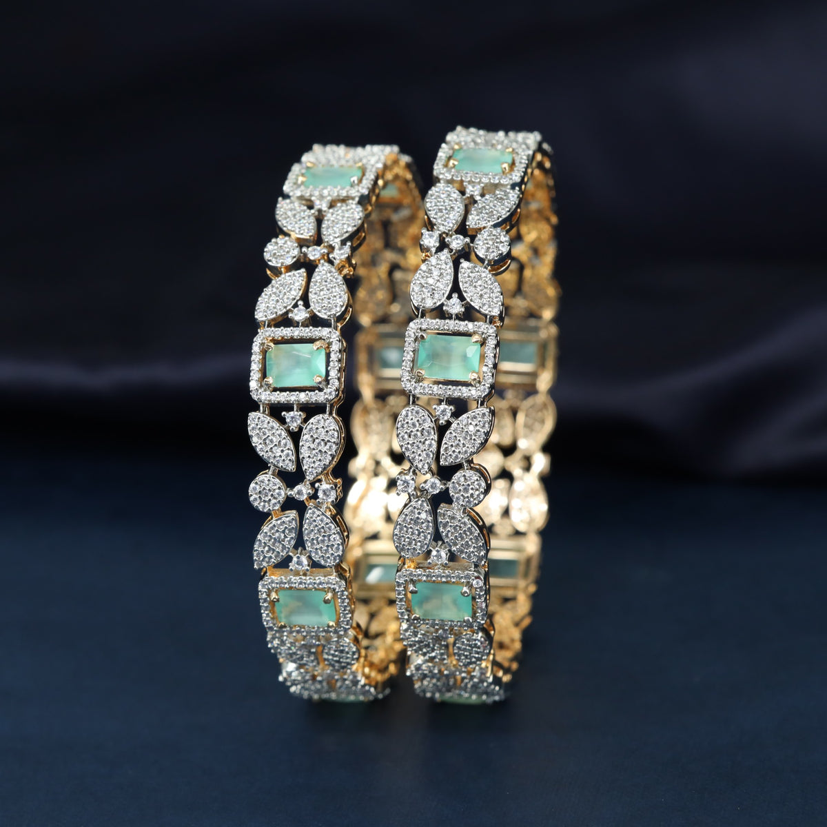 Modern Gj Bangles with butterfly links and geometric rectangular sections