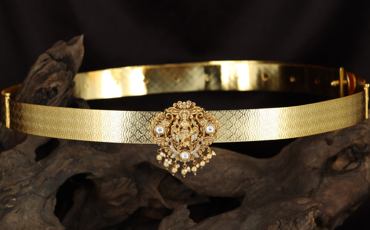 Antique Lakshmi Dabu with Floral Hanging Drops