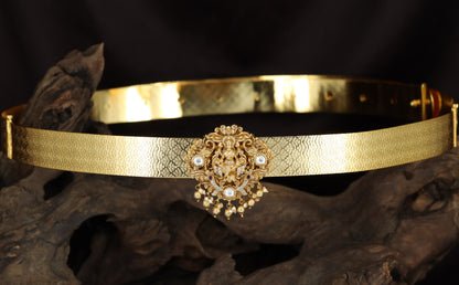 Antique Dabu with detailed Lakshmi design and hanging drops
