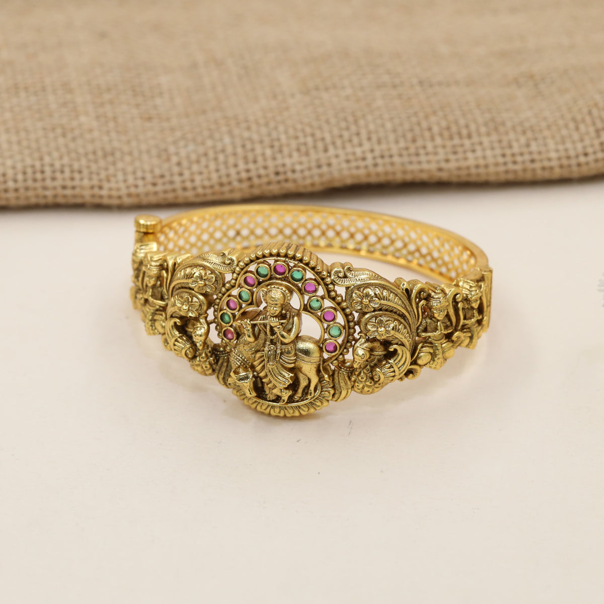 Premium Krishna Cow Antique Kada with Ornamentation