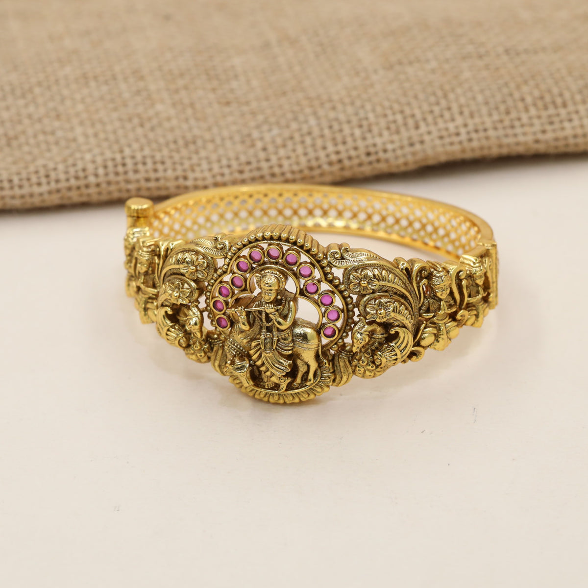 Premium Antique Kada with detailed Krishna and cow design