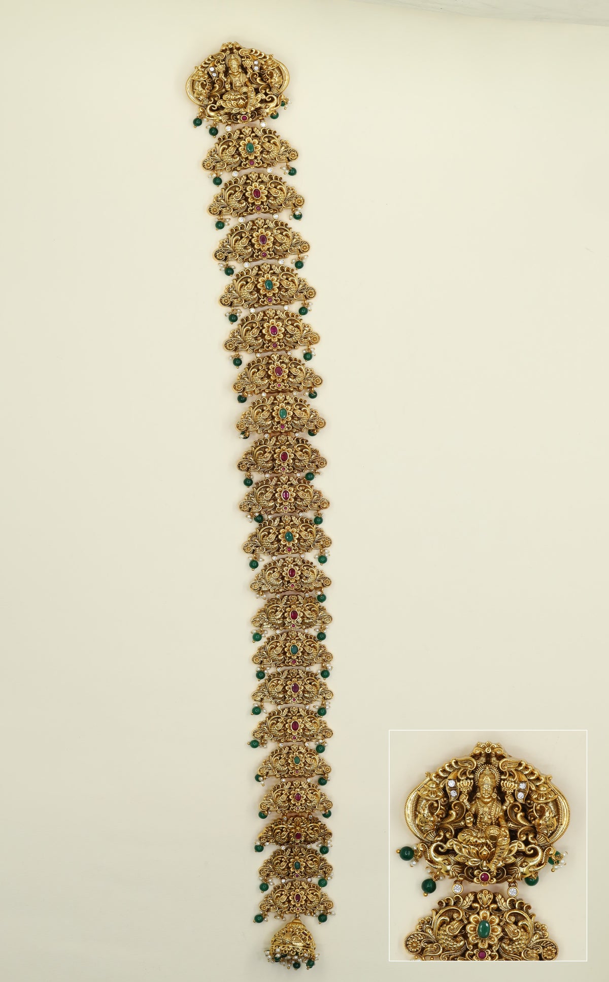 Antique Long Jade featuring a detailed Lakshmi centerpiece
