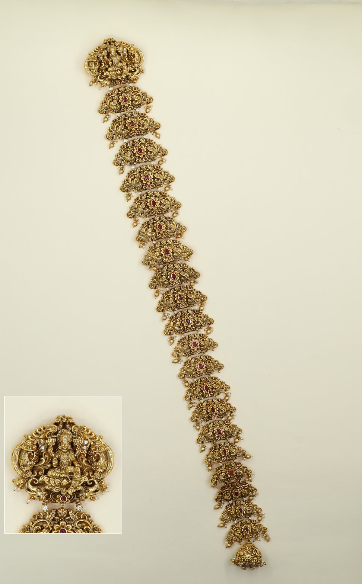 Antique Long Jade featuring a detailed Lakshmi centerpiece