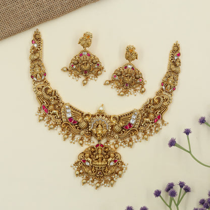 Antique Necklaces featuring a detailed Gajalakshmi centerpiece