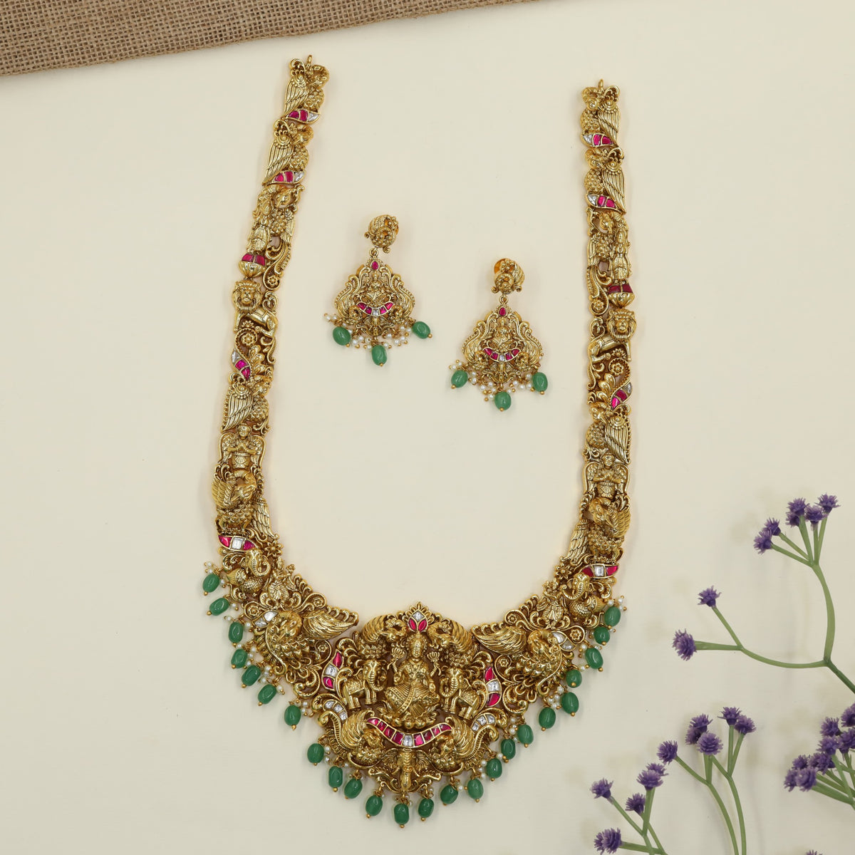 Antique Long Haar featuring Gajalakshmi and decorative side elements
